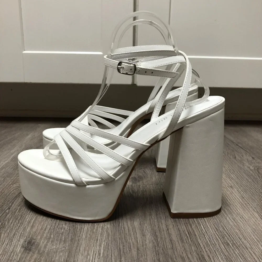 Madden Girl Women's Size 10 Jadda White Platform Heels Vegan Leather Barbie Shoe